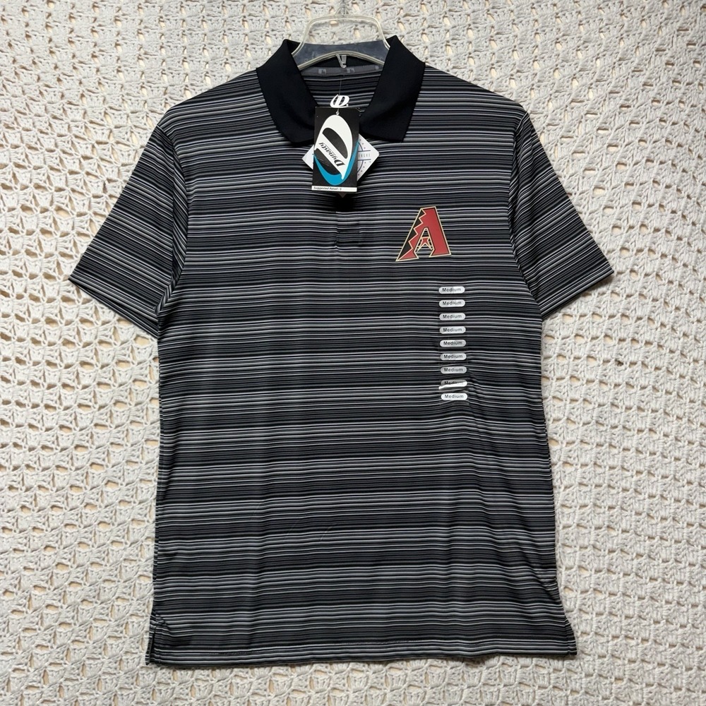 Dynasty Arizona Diamondbacks Polo Shirt Men's Sz M Black Gray White Striped NWT